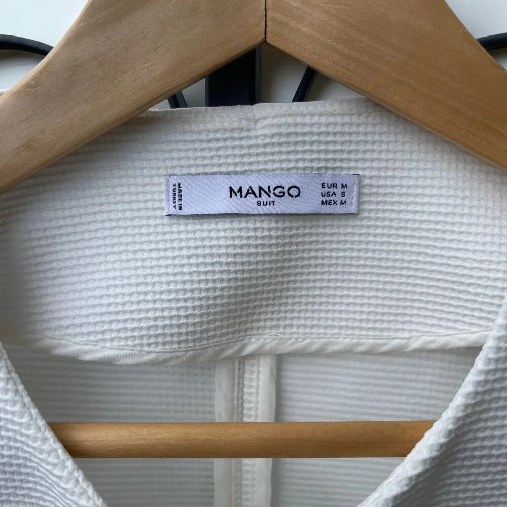 Mango Open-Front Textured White Blazer Jacket With Pockets Womens Size S - Picture 2 of 4